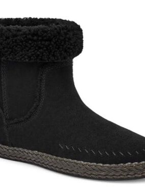 UGG Ailish Black Suede Mid Calf Boots Curly Sheepskin Braided Trim Women's 8